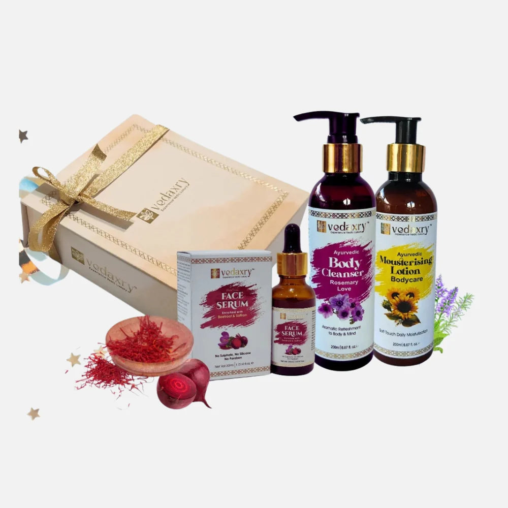 Vedxary Ayurvedic Body Care Pack | Ayurvedic Body Cleanser 200ml + Vedaxry Body Lotion 200ml+ Vedaxry  Face Serum 50ml