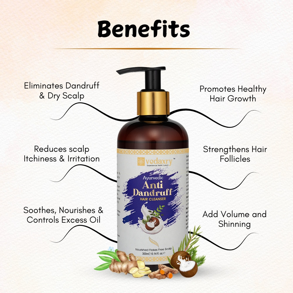 Vedaxry Ayurvedic Anti-Dandruff Hair Cleanser Strengthens Hair Roots, Preventing Breakage & Split Ends, Pesky Flakes & Itchy Scalp- 300ml Pack