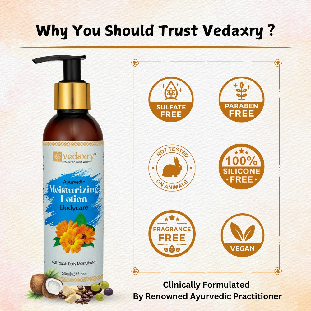 Vedaxry Ayurvedic Body Moisturizing Lotion for Soft & Hydrated Skin | Enriched With Olive Esters & Murumuru Butter-200ml