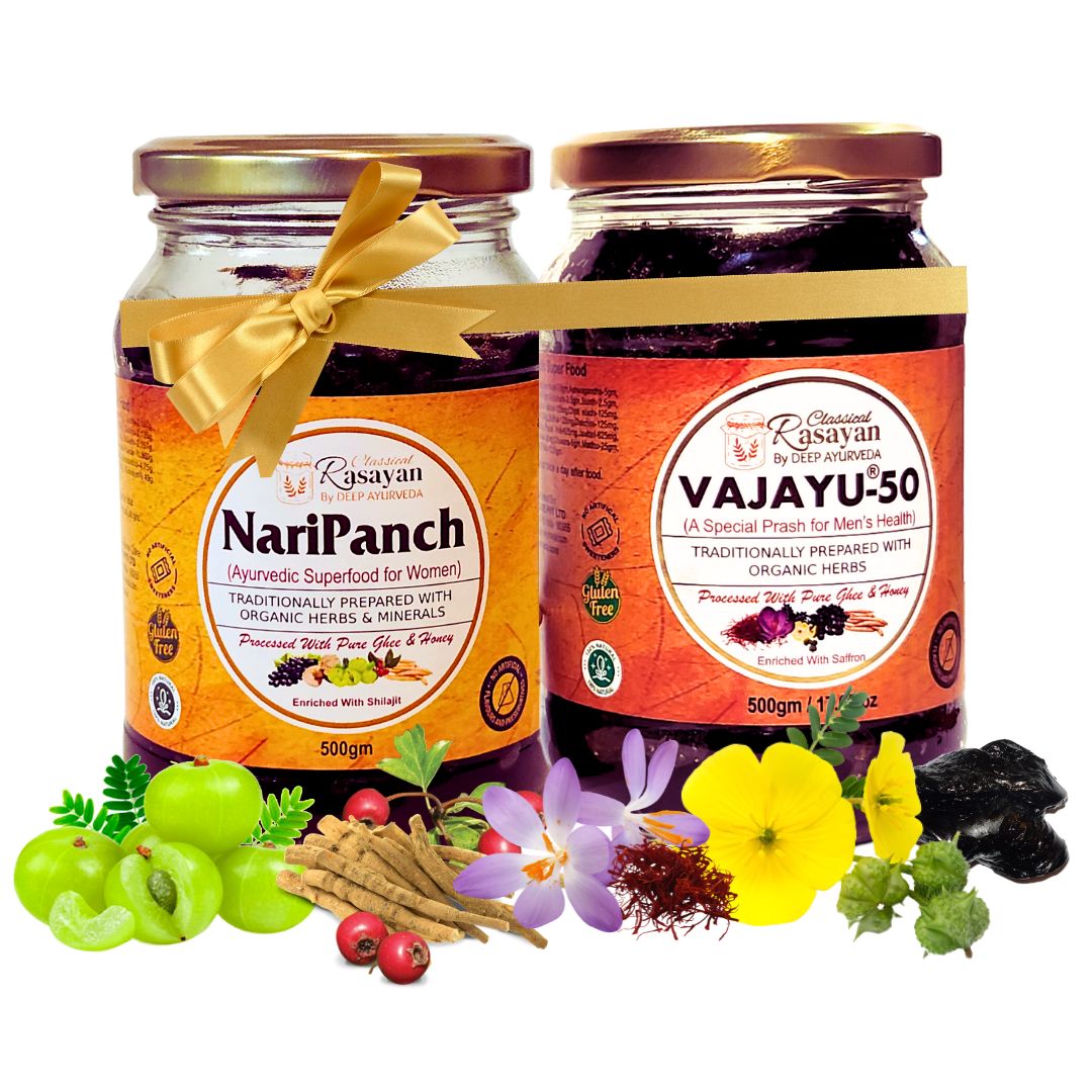 Vajayu ® Prash+ NariPanch® Combo Pack: Restore and Rejuvenate Your Energy, Stamina, and Vitality for Improved Wellbeing - Deep Ayurveda India