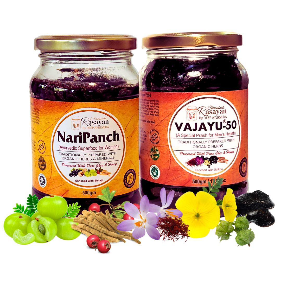 Vajayu ® Prash+ NariPanch® Combo Pack: Restore and Rejuvenate Your Energy, Stamina, and Vitality for Improved Wellbeing - Deep Ayurveda India