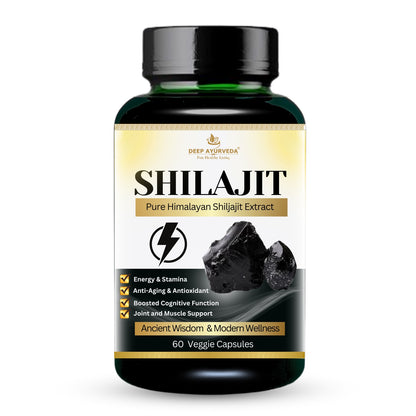 Shilajit Extract Vegan Capsule-500mg, Himalayan Superfood for Strength, Stamina & Energy- 60 Capsule