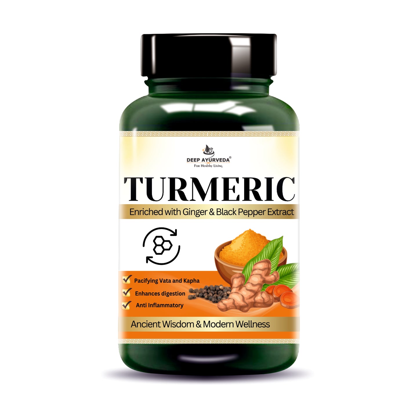 Turmeric Vegan Capsule With Piperine & Zingiber officinale | Digestive Health, Joint Health & Antioxidant Support-60 Capsule