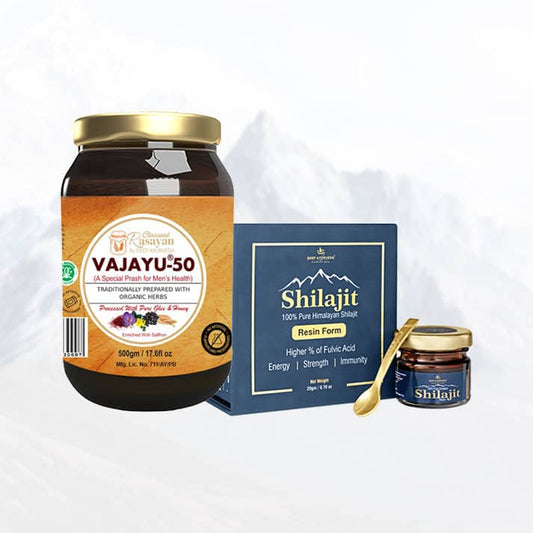 Vajayu ® Ayurvedic Superfood + Shilajit Resin Combo Pack for Men | Boost Testosterone Improve Strength & Vitality